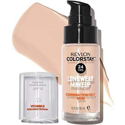 REVLON ColorStay Foundation, langdurig, gemengde huid, 24 uur grip + verzorging, formule verrijkt met vitamine E, voedend en beschermend, SPF 15 nr. 110 ivoor (30 ml) REVLON ColorStay Foundation, langdurig, gemengde huid, 24 uur grip + verzorging, formule verrijkt met vitamine E, voedend en beschermend, SPF 15 nr. 110 ivoor (30 ml)