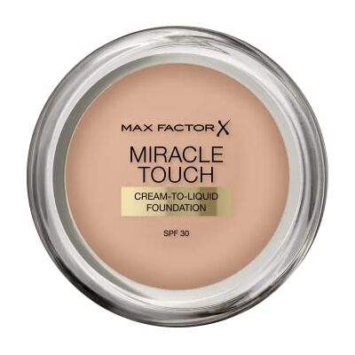 Max Factor Miracle Touch Foundation, nieuwe en verbeterde formule, SPF 30 en hyaluronzuur, 45 warme amandelen Max Factor Miracle Touch Foundation, nieuwe en verbeterde formule, SPF 30 en hyaluronzuur, 45 warme amandelen