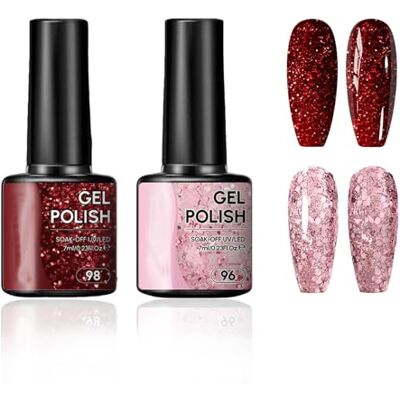YDYSAA 2 Kleuren Glitter Gel Nail Polish 7,5 ml Rood Glitter Bordeaux Nagellak Holografische Glitter Nagellak Nagellak Gel Shellac Reflecterende Sparkly Shiny Gel Polish UV voor YDYSAA 2 Kleuren Glitter Gel Nail Polish 7,5 ml Rood Glitter Bordeaux Nagellak Holografische Glitter Nagellak Nagellak Gel Shellac Reflecterende Sparkly Shiny Gel Polish UV voor