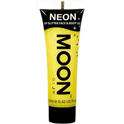 Moon Glow - Neon UV Glitter Face & Body Gel Maquillage scintillant pour le visage, Jaune, 12 ml Moon Glow - Neon UV Glitter Face & Body Gel Maquillage scintillant pour le visage, Jaune, 12 ml