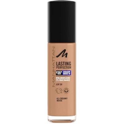 Manhattan Lasting Perfection 35 HR vloeibare foundation kleur 61 crèmebeige Manhattan Lasting Perfection 35 HR vloeibare foundation kleur 61 crèmebeige