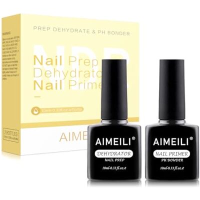 AIMEILI Primer- en droger voor nagels, zuurvrij en gedehydrateerd, voorbereiding voor uv-nagellak, acrylpoeder, semi-permanente gel, 10 ml, 2 stuks AIMEILI Primer- en droger voor nagels, zuurvrij en gedehydrateerd, voorbereiding voor uv-nagellak, acrylpoeder, semi-permanente gel, 10 ml, 2 stuks