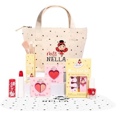 MISS NELLA Make-up en nagellakset voor meisjes, hypoallergeen, dermatologisch getest, niet giftig, canvas make-uptas, veilig en leuk (glamoureuze pieken) MISS NELLA Make-up en nagellakset voor meisjes, hypoallergeen, dermatologisch getest, niet giftig, canvas make-uptas, veilig en leuk (glamoureuze pieken)