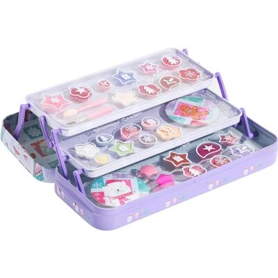 Lip Smacker Cadeauset met 3 niveaus, lippen en gezicht, set lipgloss, oogschaduw in verschillende smaken en tinten, haarclips en make-up applicator inbegrepen Lip Smacker Cadeauset met 3 niveaus, lippen en gezicht, set lipgloss, oogschaduw in verschillende smaken en tinten, haarclips en make-up applicator inbegrepen