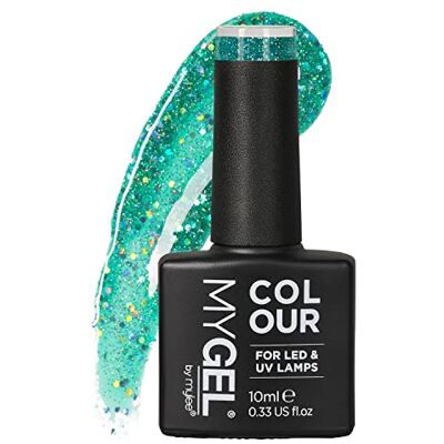 MYLEE Gelnagellak, uv/led, 10 ml, manicure, pedicure, voor professioneel gebruik in de salon en thuis, houdt lang en is eenvoudig aan te brengen, groen met glitter (genie in a bottle) MYLEE Gelnagellak, uv/led, 10 ml, manicure, pedicure, voor professioneel gebruik in de salon en thuis, houdt lang en is eenvoudig aan te brengen, groen met glitter (genie in a bottle)