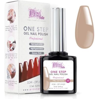 Pics Nails One Step Semi-permanente uv-/led-nagellak, 12 ml, zacht melkwit, gelpolish voor nagels, eenvoudig te gebruiken, met of zonder basis en toplaag Pics Nails One Step Semi-permanente uv-/led-nagellak, 12 ml, zacht melkwit, gelpolish voor nagels, eenvoudig te gebruiken, met of zonder basis en toplaag