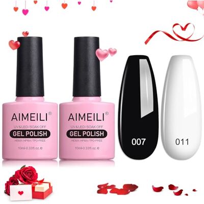 AIMEILI Gelnagellak, wit en zwart, 2 stuks, 10 ml, klassiek, semi-permanent, gel, soak-off, UV, LED, manicure, salon DIY AIMEILI Gelnagellak, wit en zwart, 2 stuks, 10 ml, klassiek, semi-permanent, gel, soak-off, UV, LED, manicure, salon DIY