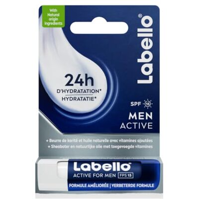 Labello Active for Men (1 x 1 stuks), lippenbalsem verrijkt met sheaboter en natuurlijke oliën, lippenverzorging met 99,6% ingrediënten van natuurlijke oorsprong Labello Active for Men (1 x 1 stuks), lippenbalsem verrijkt met sheaboter en natuurlijke oliën, lippenverzorging met 99,6% ingrediënten van natuurlijke oorsprong