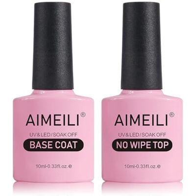 AIMEILI No Wipe Top Coat en Base Coat Semi-permanente UV LED Soak Off nagellak base en Top Coat Gel Nail Polish Set manicureset 2 x 10 ml AIMEILI No Wipe Top Coat en Base Coat Semi-permanente UV LED Soak Off nagellak base en Top Coat Gel Nail Polish Set manicureset 2 x 10 ml
