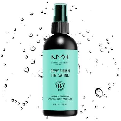 NYX PROFESSIONAL MAKEUP Dewy Finish Fixeerspray, afwerkingsspray, langdurige houdbaarheid, satijnen afwerking, veganistische formule, maxi-formaat 180 ml, model: Dewy NYX PROFESSIONAL MAKEUP Dewy Finish Fixeerspray, afwerkingsspray, langdurige houdbaarheid, satijnen afwerking, veganistische formule, maxi-formaat 180 ml, model: Dewy