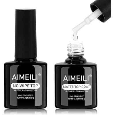 AIMEILI Top Coat UV-gel, glanzend, mat, zonder af te vegen, toplaag, semi-permanent, mat, glanzend, gelnagellak, set 2 x 10 ml AIMEILI Top Coat UV-gel, glanzend, mat, zonder af te vegen, toplaag, semi-permanent, mat, glanzend, gelnagellak, set 2 x 10 ml