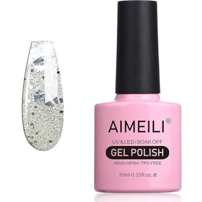 AIMEILI Semi-permanente nagellak, 10 ml, zilveren glitter, nagellak, gel, UV, LED, gel, soak off, manicure, gemarmerd (034) AIMEILI Semi-permanente nagellak, 10 ml, zilveren glitter, nagellak, gel, UV, LED, gel, soak off, manicure, gemarmerd (034)