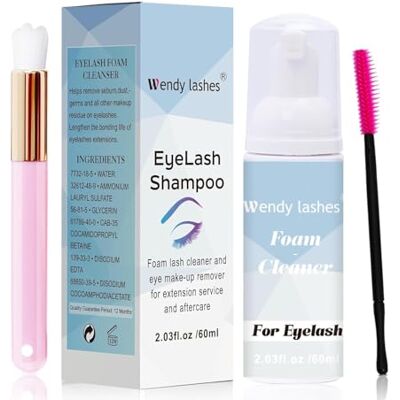 WENDY LASHES Lash Shampoo voor wimperextensions, wimperreiniger, shampoo wimper, zacht schuim voor het verwijderen van olie make-up residuen, met zachte borstel (60 ml) WENDY LASHES Lash Shampoo voor wimperextensions, wimperreiniger, shampoo wimper, zacht schuim voor het verwijderen van olie make-up residuen, met zachte borstel (60 ml)