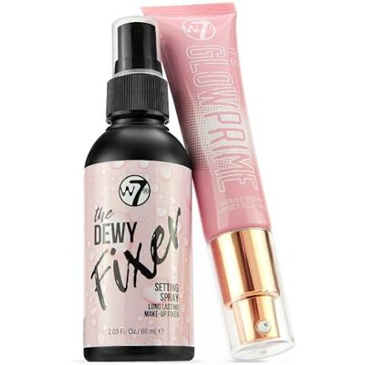 W7 The Fixer Glow Set Make-up primer en sprayduo voor een stralende, roze afwerking Goudkleurige transparante afdekking, licht en niet plakkerig W7 The Fixer Glow Set Make-up primer en sprayduo voor een stralende, roze afwerking Goudkleurige transparante afdekking, licht en niet plakkerig