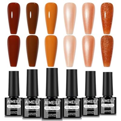 AIMEILI Gelnagellak, 6 kleuren, bruin, herfst, winter, semi-permanent, soak-off, UV, LED, manicure, nail art, langdurig, 5 ml, set 100 AIMEILI Gelnagellak, 6 kleuren, bruin, herfst, winter, semi-permanent, soak-off, UV, LED, manicure, nail art, langdurig, 5 ml, set 100