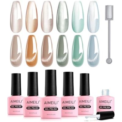AIMEILI 9D Magnetische gelnagellak met magnetische staaf, 6 stuks, moonlight keramisch cat eye gelnagellak, uv of led, nagelkunst, manicure, pedicure, eenvoudig aan te brengen 8 ml, geschenkdoos 61 AIMEILI 9D Magnetische gelnagellak met magnetische staaf, 6 stuks, moonlight keramisch cat eye gelnagellak, uv of led, nagelkunst, manicure, pedicure, eenvoudig aan te brengen 8 ml, geschenkdoos 61