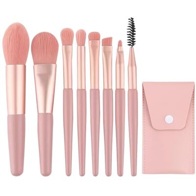 WOLMIK 8 stuks professionele make-upkwastenset voor foundation, poeder, cosmetica en oogschaduw, met PU-lederen tas WOLMIK 8 stuks professionele make-upkwastenset voor foundation, poeder, cosmetica en oogschaduw, met PU-lederen tas
