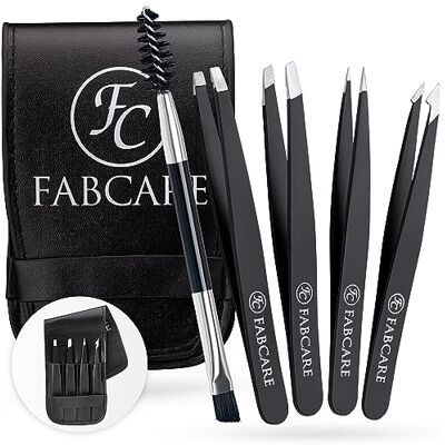 FABCARE Wenkbrauw pincettenset met wenkbrauwborstel en etui (5-delig) – Verbeterde punt – Pincet voor wenkbrauwen epileren – Professionele wenkbrauwpincet met antislip coating – Pincet voor ontharing FABCARE Wenkbrauw pincettenset met wenkbrauwborstel en etui (5-delig) – Verbeterde punt – Pincet voor wenkbrauwen epileren – Professionele wenkbrauwpincet met antislip coating – Pincet voor ontharing