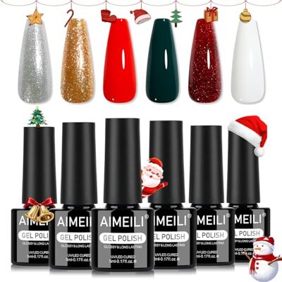 AIMEILI Gelnagellak, 6 kleuren, Kerstmis, semi-permanent, soak-off, UV, LED, manicure, nail art, langdurig, 5 ml, set 111 AIMEILI Gelnagellak, 6 kleuren, Kerstmis, semi-permanent, soak-off, UV, LED, manicure, nail art, langdurig, 5 ml, set 111