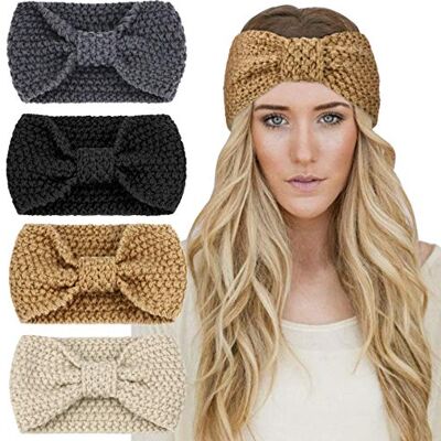 DRESHOW 4-delige haarband voor dames, winterhoofdband, gebreid, oorwarmers, warm, geknoopt, elastische band DRESHOW 4-delige haarband voor dames, winterhoofdband, gebreid, oorwarmers, warm, geknoopt, elastische band