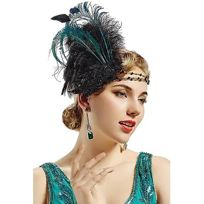 BABEYOND Haarband met veren, jaren 20 flapper hoofdband met kristallen, Great Gatsby-kostuumaccessoire (zwart) BABEYOND Haarband met veren, jaren 20 flapper hoofdband met kristallen, Great Gatsby-kostuumaccessoire (zwart)