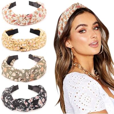 DRESHOW Hoofdbanden voor vrouwen en meisjes, bloemenprint, kunststof, geknoopt, hoofdband, mode, boho, grote haarspelden, antislip, haaraccessoires DRESHOW Hoofdbanden voor vrouwen en meisjes, bloemenprint, kunststof, geknoopt, hoofdband, mode, boho, grote haarspelden, antislip, haaraccessoires