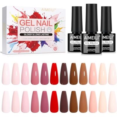 AIMEILI Gelnagellak, semi-permanent, 12 kleuren, herfst, bruin, nude, UV, LED, soak off, manicure, nail art, langdurig, 5 ml, set 42 AIMEILI Gelnagellak, semi-permanent, 12 kleuren, herfst, bruin, nude, UV, LED, soak off, manicure, nail art, langdurig, 5 ml, set 42