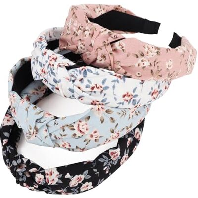 DRESHOW Hoofdbanden voor vrouwen en meisjes, bloemenprint, kunststof, geknoopt, hoofdband, mode, boho, grote haarspelden, antislip, haaraccessoires DRESHOW Hoofdbanden voor vrouwen en meisjes, bloemenprint, kunststof, geknoopt, hoofdband, mode, boho, grote haarspelden, antislip, haaraccessoires