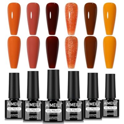 AIMEILI Gelnagellak, 6 kleuren, bruin, herfst, winter, semi-permanent, soak-off, UV, LED, manicure, nail art, langdurig, 5 ml, set 101 AIMEILI Gelnagellak, 6 kleuren, bruin, herfst, winter, semi-permanent, soak-off, UV, LED, manicure, nail art, langdurig, 5 ml, set 101
