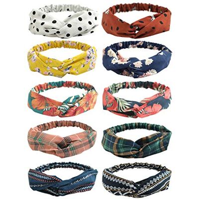 DRESHOW 10 stuks haarband voor vrouwen, boho, haarband, vintage, bloemen, bedrukt, elastisch, haaraccessoire DRESHOW 10 stuks haarband voor vrouwen, boho, haarband, vintage, bloemen, bedrukt, elastisch, haaraccessoire