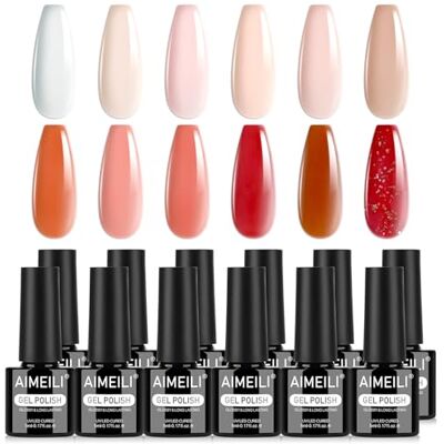 AIMEILI Gelnagellak, semi-permanent, 12 kleuren, wit, roze, nude, bruin, UV, LED, soak off, manicure, nail art, langdurig, 5 ml, set 31 AIMEILI Gelnagellak, semi-permanent, 12 kleuren, wit, roze, nude, bruin, UV, LED, soak off, manicure, nail art, langdurig, 5 ml, set 31