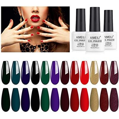 AIMEILI Semi-permanente nagellak, 12 kleuren, nagellak, UV, LED, soak off, gel, nagellak, set van 8 ml, set van 5 AIMEILI Semi-permanente nagellak, 12 kleuren, nagellak, UV, LED, soak off, gel, nagellak, set van 8 ml, set van 5