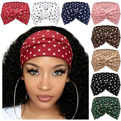 DRESHOW Haarband voor dames, extra groot, boho, vintage, geknoopt, elastisch, haarband, accessoires, 8 stuks DRESHOW Haarband voor dames, extra groot, boho, vintage, geknoopt, elastisch, haarband, accessoires, 8 stuks
