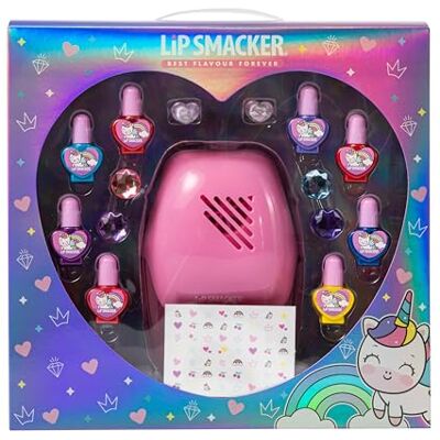 Lip Smacker Blockbuster nagelkunstset, nagellakset bestaande uit 8 nagellakken, 22 stickers en nageldrogers, haarclips en ringen, alles-in-één make-upset Lip Smacker Blockbuster nagelkunstset, nagellakset bestaande uit 8 nagellakken, 22 stickers en nageldrogers, haarclips en ringen, alles-in-één make-upset
