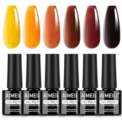 AIMEILI Gelnagellak, 6 kleuren, herfst, transparant, bruin, gelei, semi-permanent, soak-off, UV, LED, manicure, nail art, langdurig, 5 ml, set 98 AIMEILI Gelnagellak, 6 kleuren, herfst, transparant, bruin, gelei, semi-permanent, soak-off, UV, LED, manicure, nail art, langdurig, 5 ml, set 98