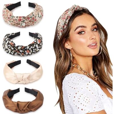 DRESHOW Hoofdbanden voor vrouwen en meisjes, bloemenprint, kunststof, geknoopt, hoofdband, mode, boho, grote haarspelden, antislip, haaraccessoires DRESHOW Hoofdbanden voor vrouwen en meisjes, bloemenprint, kunststof, geknoopt, hoofdband, mode, boho, grote haarspelden, antislip, haaraccessoires