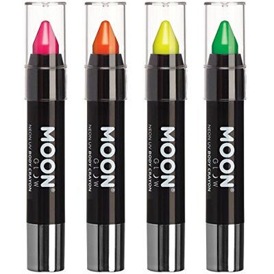 Moon Glow Neon UV verf stick voor gezicht / make-up potlood voor gezicht en lichaam gloeit helder onder UV-verlichting, verpakking van 4 Moon Glow Neon UV verf stick voor gezicht / make-up potlood voor gezicht en lichaam gloeit helder onder UV-verlichting, verpakking van 4