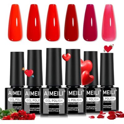 AIMEILI Gelnagellak, 6 kleuren, rood, herfst, winter, semi-permanent, soak-off, UV, LED, manicure, nail art, langdurig, 5 ml, set 107 AIMEILI Gelnagellak, 6 kleuren, rood, herfst, winter, semi-permanent, soak-off, UV, LED, manicure, nail art, langdurig, 5 ml, set 107