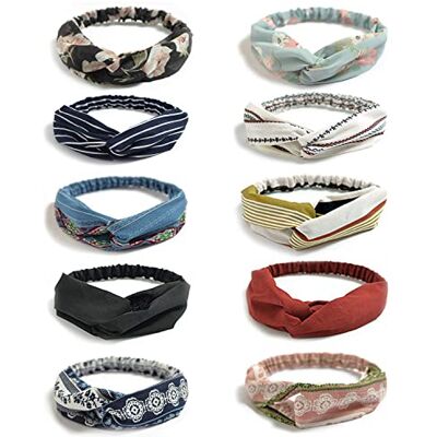 DRESHOW 10 stuks haarband voor vrouwen, boho, haarbanden, vintage, bloemenprint, geknoopt, elastisch, haarband, rekbaar, hoofd, wrap, twisted haaraccessoires DRESHOW 10 stuks haarband voor vrouwen, boho, haarbanden, vintage, bloemenprint, geknoopt, elastisch, haarband, rekbaar, hoofd, wrap, twisted haaraccessoires