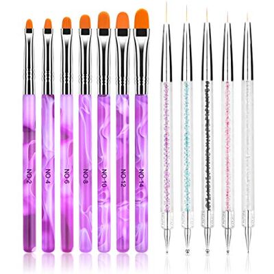 URAQT 12-delige nageldesign-kwastenset, nagelkwast, nagelkunst-penseel voor uv-gel en acryl, tekenstift, set met nagelgereedschap URAQT 12-delige nageldesign-kwastenset, nagelkwast, nagelkunst-penseel voor uv-gel en acryl, tekenstift, set met nagelgereedschap