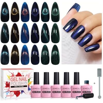 AIMEILI 10 ml magnetische gel, nagellak met magnetische steel, 6 stuks, keramiek, kattenoog, gel, nagellak, UV, LED, nail art, manicure, pedicure, eenvoudig aan te brengen, 74 AIMEILI 10 ml magnetische gel, nagellak met magnetische steel, 6 stuks, keramiek, kattenoog, gel, nagellak, UV, LED, nail art, manicure, pedicure, eenvoudig aan te brengen, 74