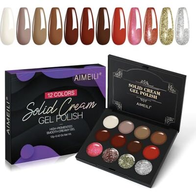 AIMEILI Gelnagellak, crèmekleurig, 12 kleuren, palet van vaste gel, semi-permanent, UV, LED, met nagelborstel, voor nail art, manicure, doe-het-zelf, set 18 AIMEILI Gelnagellak, crèmekleurig, 12 kleuren, palet van vaste gel, semi-permanent, UV, LED, met nagelborstel, voor nail art, manicure, doe-het-zelf, set 18