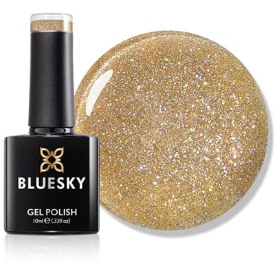 BLUESKY Gelnagellak, 10 ml, Amber Shimmer SS2614, gouden glitter gelnagellak voor 21 dagen manicure, vereist uitharding onder led-uv-nagellamp BLUESKY Gelnagellak, 10 ml, Amber Shimmer SS2614, gouden glitter gelnagellak voor 21 dagen manicure, vereist uitharding onder led-uv-nagellamp