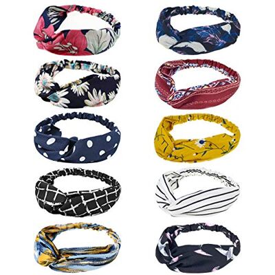DRESHOW 10 STKS Boho Hoofdbanden voor Vrouwen Vintage Bloem Gedrukt Criss Cross Geknoopt Elastische Haarband Hoofd Wrap Twisted Leuke Accessoires DRESHOW 10 STKS Boho Hoofdbanden voor Vrouwen Vintage Bloem Gedrukt Criss Cross Geknoopt Elastische Haarband Hoofd Wrap Twisted Leuke Accessoires