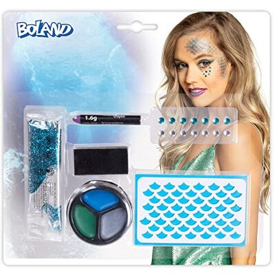 Boland 45067 Zeemeermin make-upset, 1 sjabloon, 14 fonkelende stenen, 1 make-upstift, 3 kleuren, 1 glittergel, 1 spons, carnaval, themafeest, kindermake-up Boland 45067 Zeemeermin make-upset, 1 sjabloon, 14 fonkelende stenen, 1 make-upstift, 3 kleuren, 1 glittergel, 1 spons, carnaval, themafeest, kindermake-up