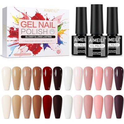 AIMEILI Gelnagellak, semi-permanent, 12 kleuren, herfst, bruin, nude, UV, LED, soak off, manicure, nail art, langdurig, 5 ml, set 41 AIMEILI Gelnagellak, semi-permanent, 12 kleuren, herfst, bruin, nude, UV, LED, soak off, manicure, nail art, langdurig, 5 ml, set 41