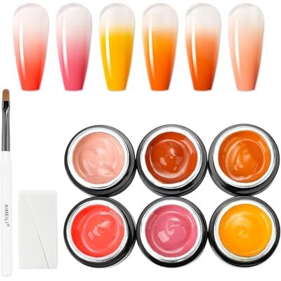 AIMEILI Pat Ombre Gel, 6 kleuren gelnagellak, met spons en nagelborstel, gelnagellak Ombre KIT2 AIMEILI Pat Ombre Gel, 6 kleuren gelnagellak, met spons en nagelborstel, gelnagellak Ombre KIT2