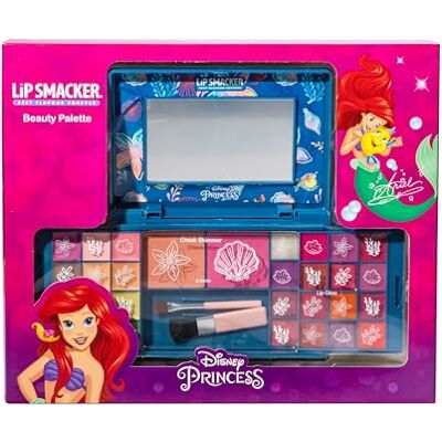 Lip Smacker Prinses Ariel Beauty-palet, cadeauset met kleurrijke lipgloss, glinsterende crèmes, blush en bronzer, make-up accessoires en spiegel zijn inbegrepen Lip Smacker Prinses Ariel Beauty-palet, cadeauset met kleurrijke lipgloss, glinsterende crèmes, blush en bronzer, make-up accessoires en spiegel zijn inbegrepen