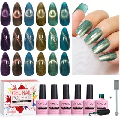 AIMEILI 10 ml magnetische gel, nagellak met magnetische steel, 6 stuks, keramiek, kattenoog, gel, nagellak, UV, LED, nail art, manicure, pedicure, eenvoudig aan te brengen, 72 AIMEILI 10 ml magnetische gel, nagellak met magnetische steel, 6 stuks, keramiek, kattenoog, gel, nagellak, UV, LED, nail art, manicure, pedicure, eenvoudig aan te brengen, 72