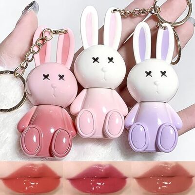 KTouler Set van 3 schattige konijnenlippenstift met sleutelhanger, Jelly Lip Plumper Pink Bunny Gloss voor meisjes, 2-in-1 vloeibare lippenstift met lange levensduur KTouler Set van 3 schattige konijnenlippenstift met sleutelhanger, Jelly Lip Plumper Pink Bunny Gloss voor meisjes, 2-in-1 vloeibare lippenstift met lange levensduur